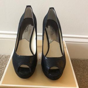 Michael Kors black open toed sparkled heels